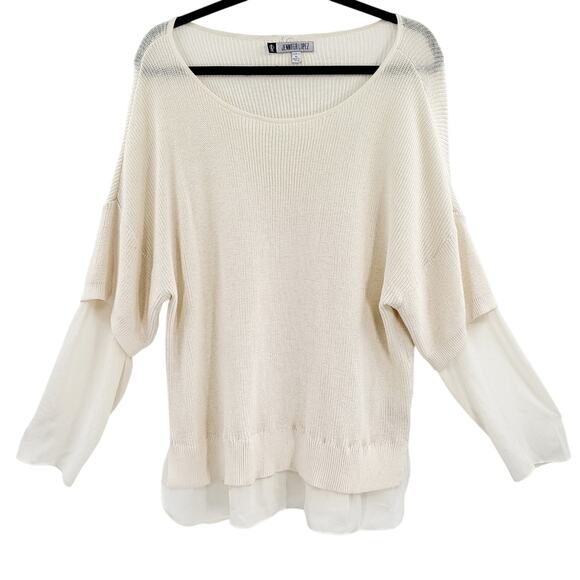 JLO Jennifer Lopez Cream Chiffon Knit Long-sleeve Sweater Women's Size XLP - Picture 1 of 5